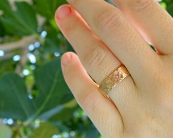 Hammered Bronze Wedding Band: Sterling Silver Lined, Personalized Mens Ring