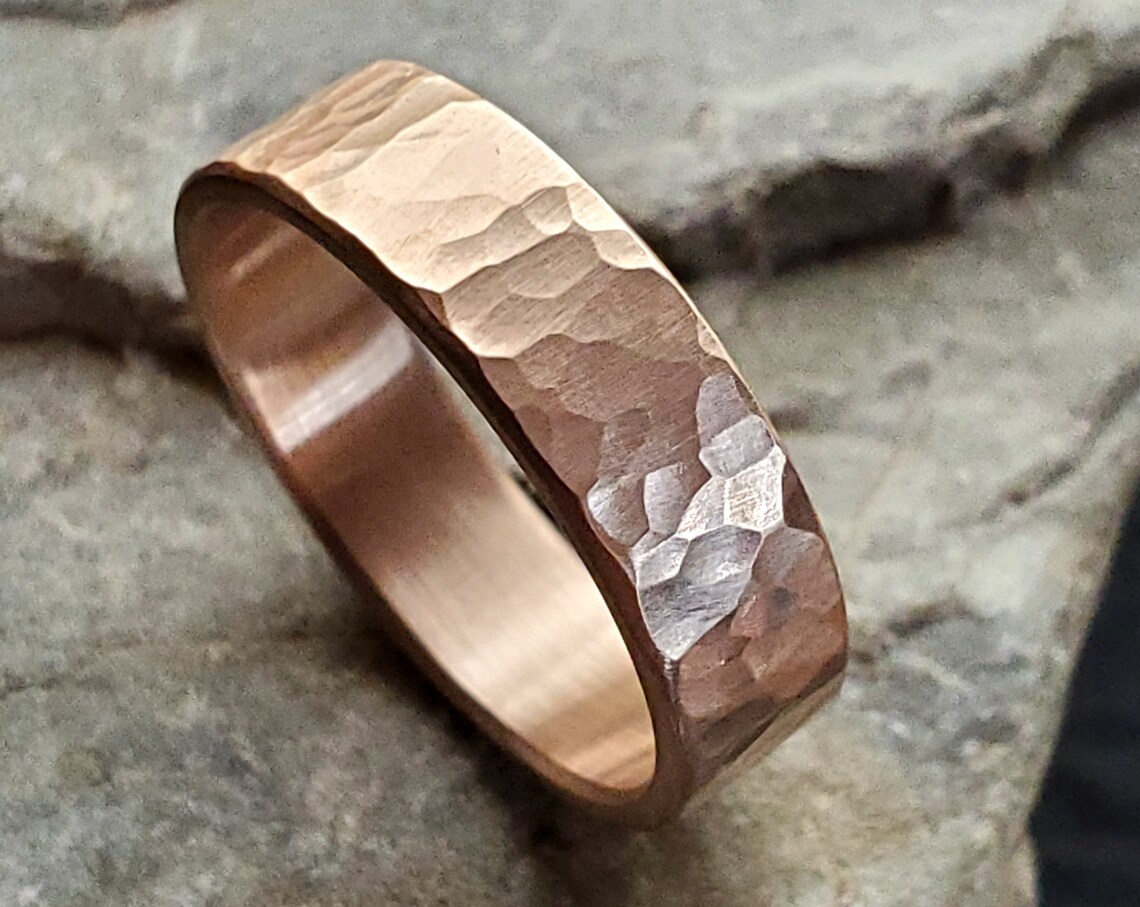 Mens bronze ring cool mens ring band hammered ring bronze Etsy