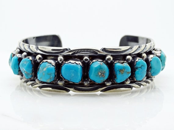 mens silver cuff turquoise, Native American cuff … - image 9