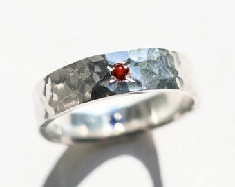 Hammered Sterling Silver Gemstone Ring: Personalized Birthstone Wedding Band