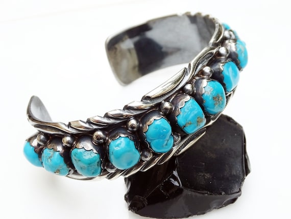 mens silver cuff turquoise, Native American cuff … - image 5