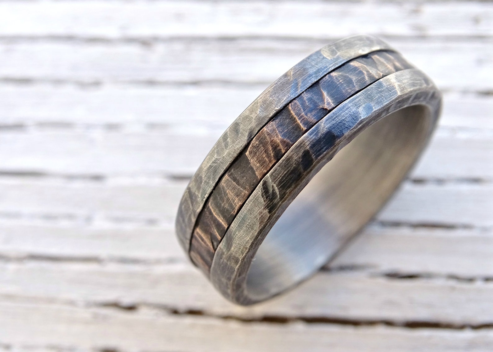 Cool Mens Ring Mixed Metal Mens Promise Ring Wood Grain Etsy