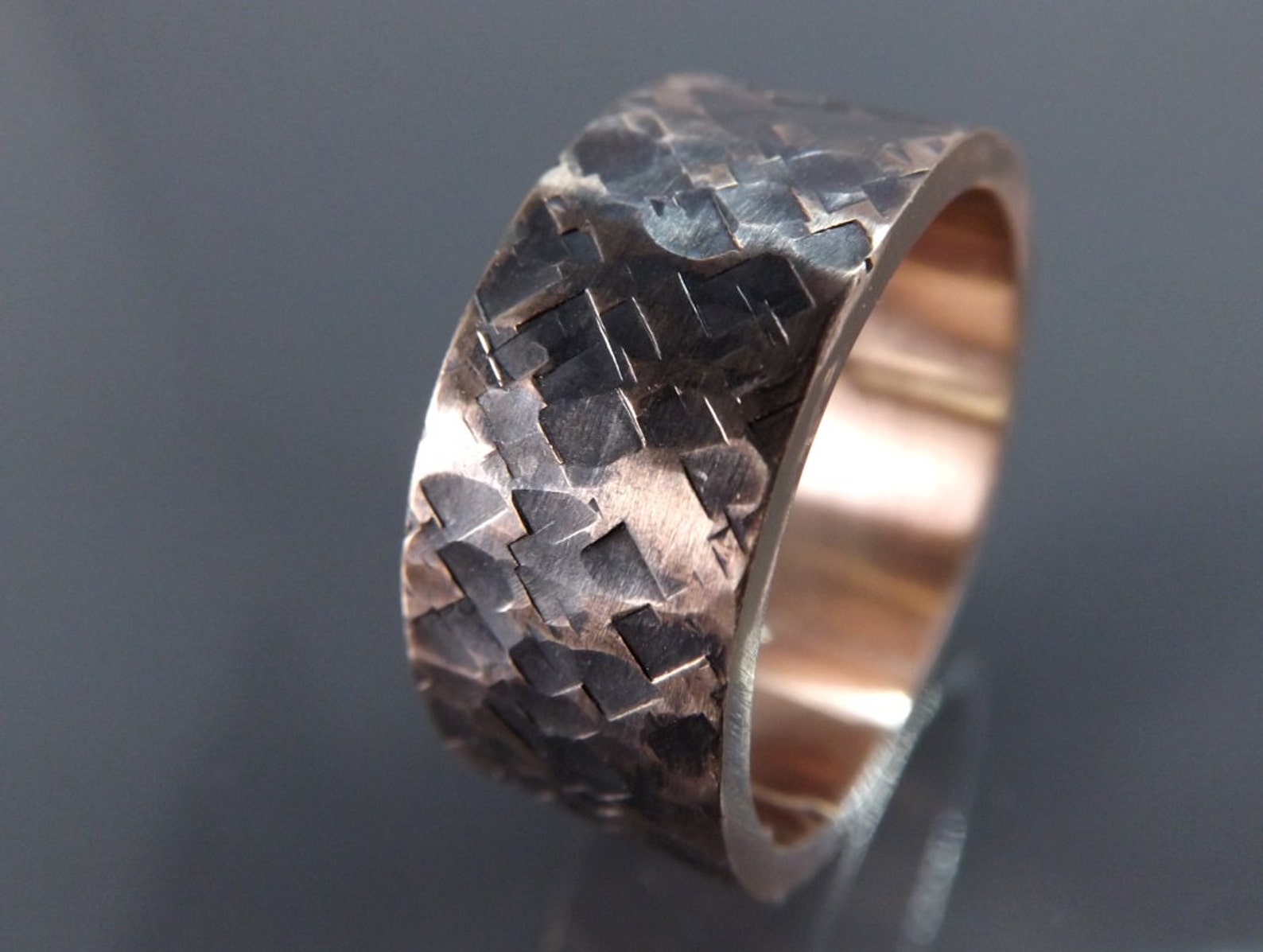 Rustic Bronze Ring Rustic Mens Ring Bronze Square Hammered Etsy