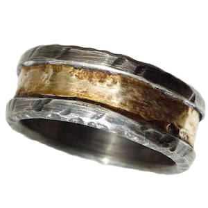 cool mens ring dark silver and brass, unique wedding band brass silver, viking wedding ring, mens engagement ring, anniversary gift for her