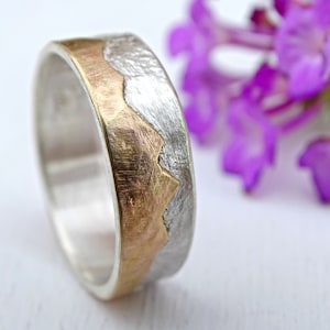 gold mountain range ring, nature wedding ring, promise ring gold, nature ring silver gold wedding band personalized, custom mountain ring