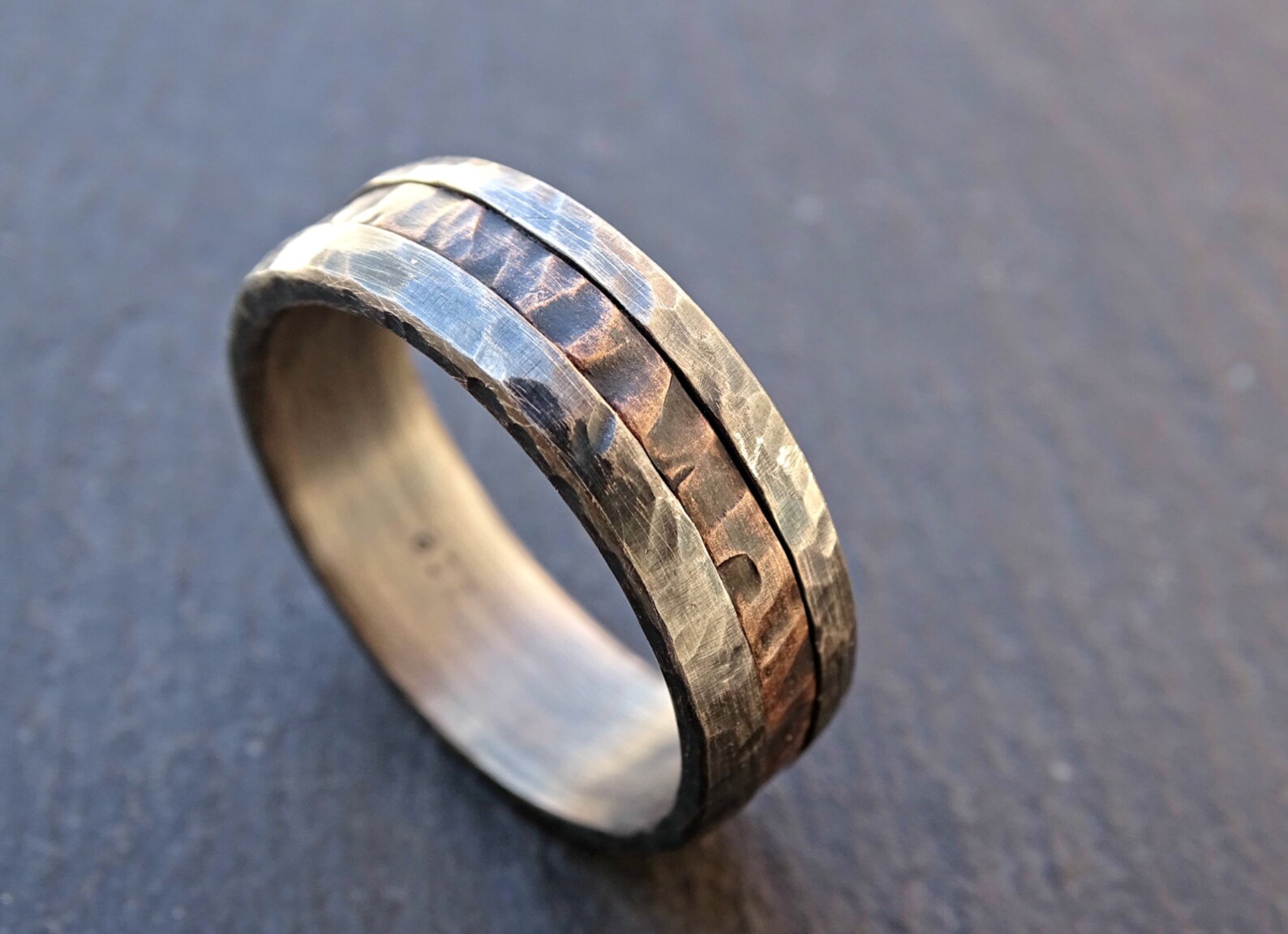 Cool Mens Ring Mixed Metal Mens Promise Ring Wood Grain Etsy