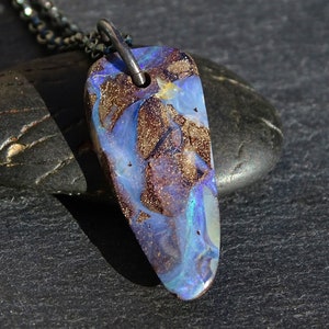 Boulder opal pendant silver, opal necklace silver, Australian opal pendant for women, opal jewelry birthstone gift for her, anniversary gift