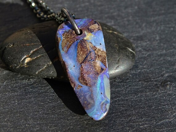 Boulder Opal Pendant Silver Opal Necklace Silver Australian Opal