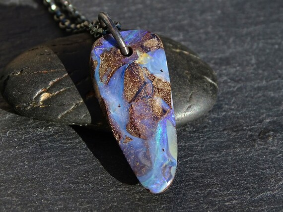 Boulder Opal Pendant Silver Opal Necklace Silver Australian - Etsy Denmark