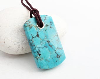 Kingman Turquoise Dog Tag Pendant: Sterling Silver Lined, Paracord Necklace