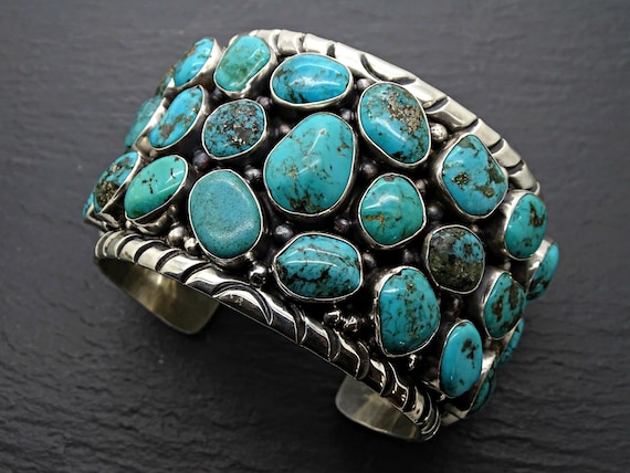 big mens cuff turquoise silver, Native American N… - image 1