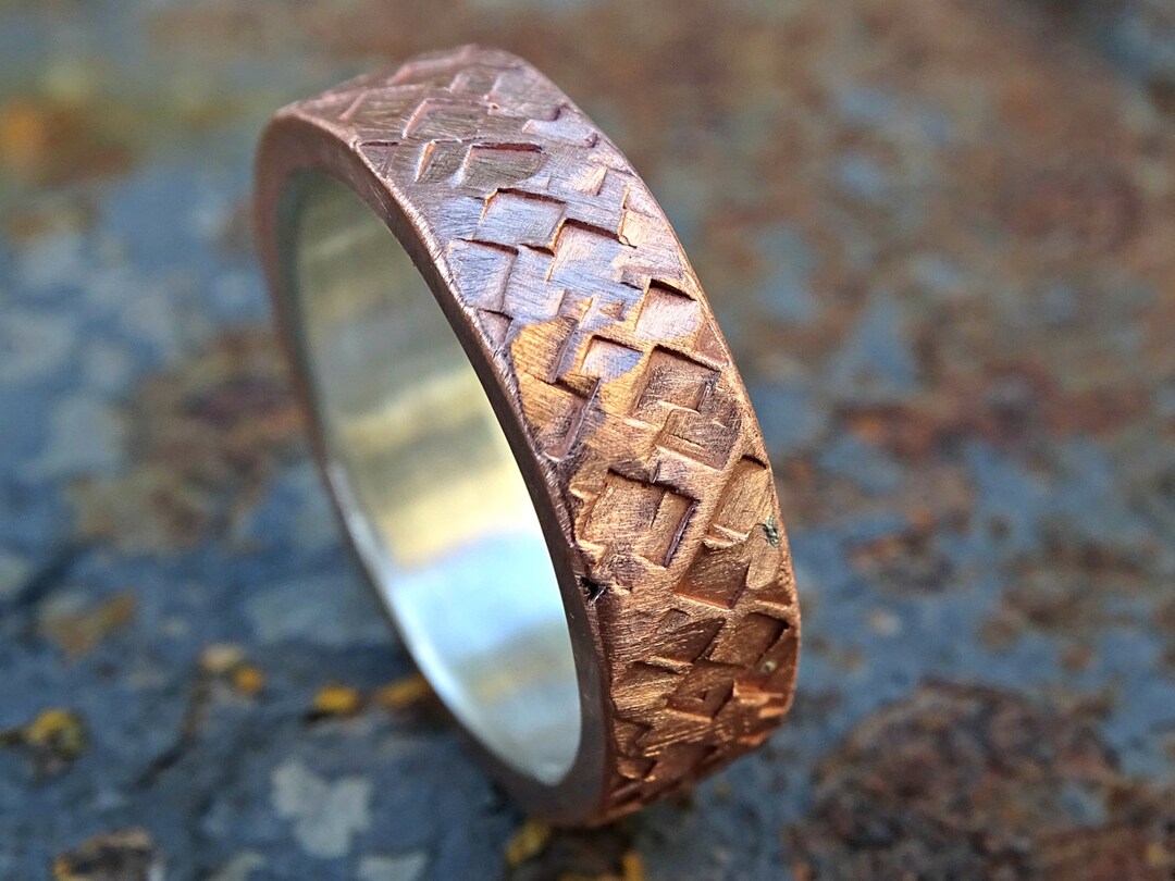 Mixed Metal Wedding Ring, Bold Copper Ring Promise Ring Mens Wedding ...