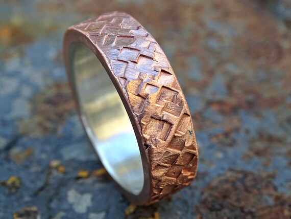 Mixed Metal Wedding Ring Bold Copper Ring Promise Ring Mens Wedding Band Copper Silver Square Hammered Ring Anniversary Gift for Men Etsy Canada
