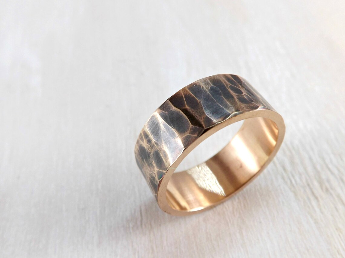 Men's Ring Bronze Hammered Bronze Ring Cool Mens Ring Etsy