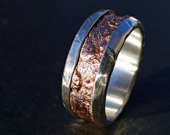 unique mixed metal ring, cool mens ring copper silver, mens wedding band, rugged mens ring engagement ring for men, anniversary gift for him