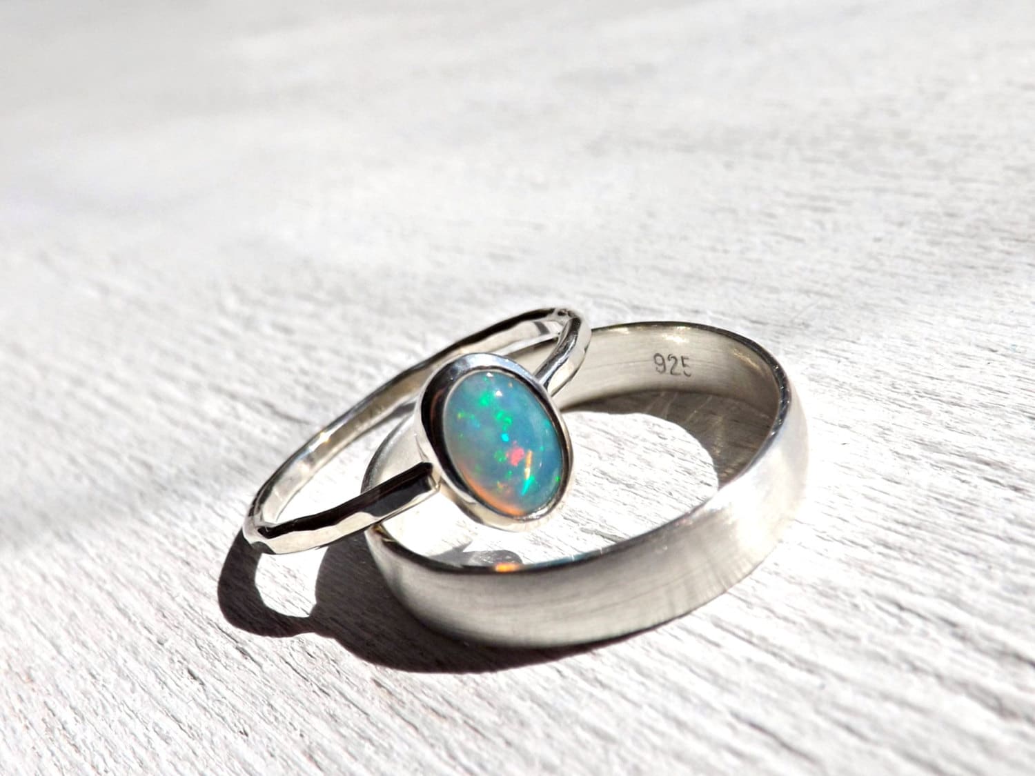 Opal silver ring set opal engagement ring opal wedding