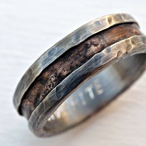 cool mens ring bronze, unique wedding band bronze silver, mens wedding band, mens engagement ring wood grain ring mens ring anniversary gift image 3