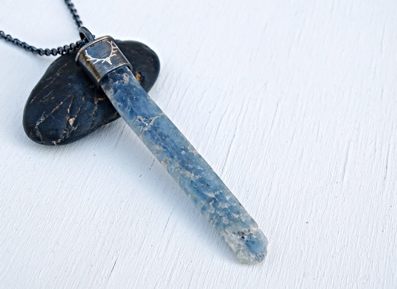 Long kyanite pendant mens crystal pendant blue crystal Etsy