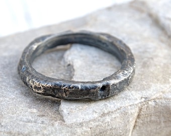 Rustic Sterling Silver Twig Wedding Band - Unique Mens Ring