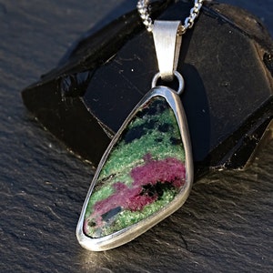 ruby silver pendant, ruby in zoisite pendant, ruby necklace silver, small gemstone pendant, healing stone pendant anniversary gift for women