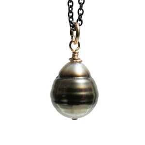 real Tahiti pearl pendant, gold pearl drop necklace peacock pearl pendant, handmade gift for her, personalized anniversary gift
