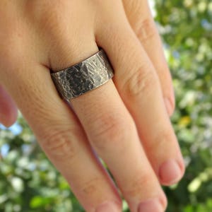 viking mens ring silver, industrial wedding band mens promise ring silver, forged silver band ring, cool mens ring unique structure image 7