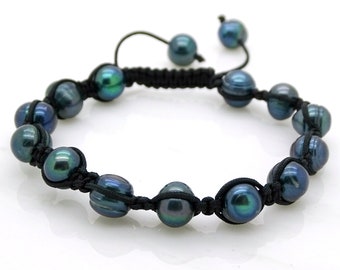 black pearl bracelet, baroque pearl bracelet adjustable, mens pearl bracelet for women, knotted bracelet for him, unisex pearl bracelet
