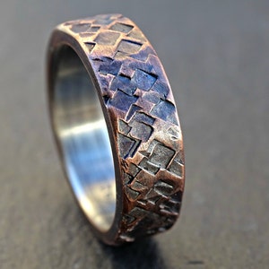 rustic copper silver wedding ring, mens promise ring copper, mens wedding band copper silver, square hammered ring, anniversary gift for men