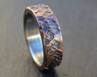 rustic copper silver wedding ring, mens promise ring copper, mens wedding band copper silver, square hammered ring, anniversary gift for men