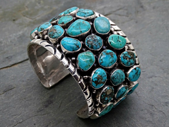 big mens cuff turquoise silver, Native American N… - image 3