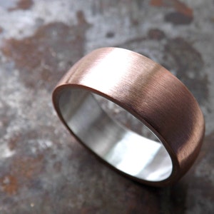 domed copper wedding ring for men, bold copper silver ring , men's minimalist wedding band, 7th anniversary gift for men