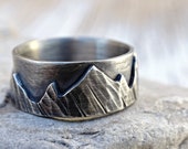 silver mountain range ring, outdoor wedding ring silver promise ring, landscape ring, silver wedding band, individual mountain ring for men