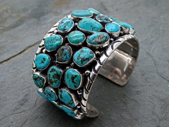 big mens cuff turquoise silver, Native American N… - image 2