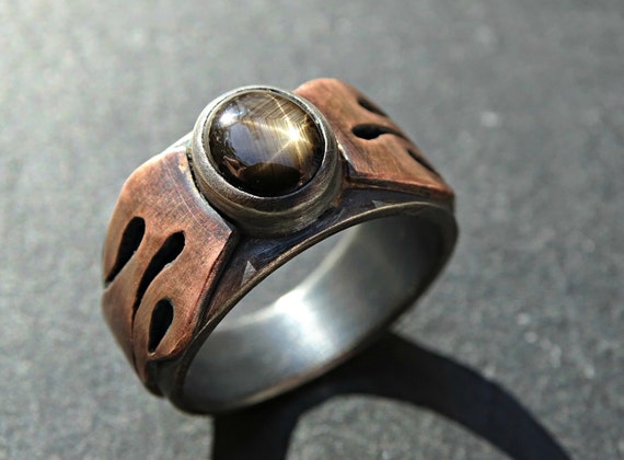 ビンテージ！シルバーリング　ブラックサファイア Unique Mens Ring Black Star Sapphire, Large Men's Silver and