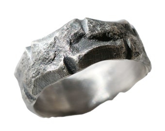 unique men's wedding band molten silver ring, cool mens wedding ring, bone silver ring, bamboo silver ring, unique anniversary gift for men