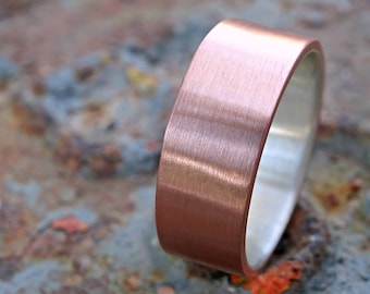 Rustic Copper Wedding Band: Sterling Silver Inner Ring