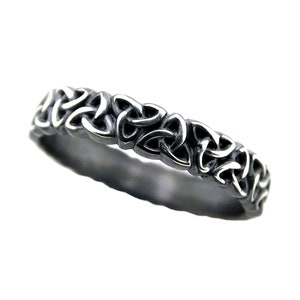 celtic knot ring black silver, Trinity knot ring viking eternity ring silver, viking mens ring, viking wedding band silver engagement ring