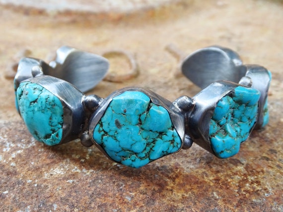 Mens turquoise cuff silver Navajo cuff bracelet Kingman | Etsy