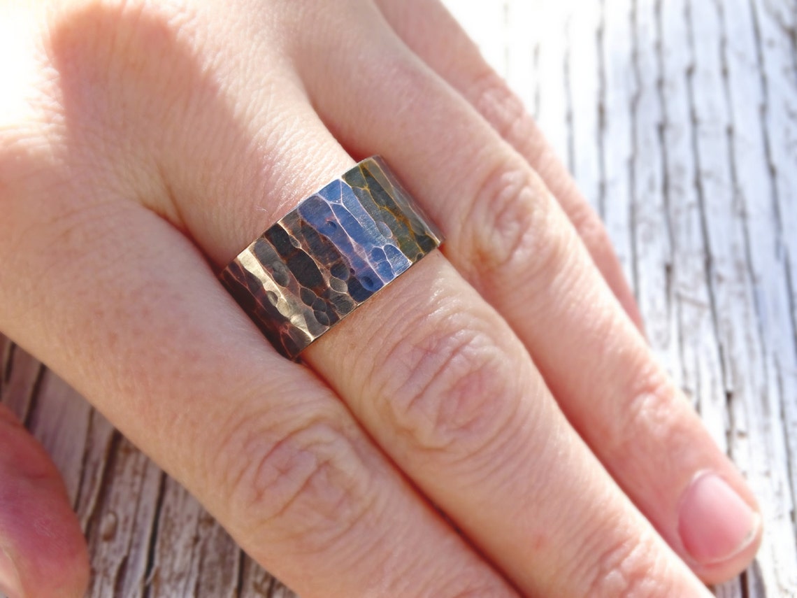 Men's Ring Bronze Hammered Bronze Ring Cool Mens Ring Etsy