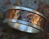 bold mens ring two tone, mens engagement ring rustic, unique wedding band bronze silver, mens wedding ring silver bronze anniversary gift