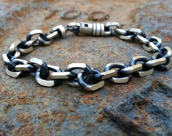 heavy mens bracelet silver, big chain bracelet men, silver mens bracelet gunmetal chain bracelet, silver viking bracelet for men, mens gift