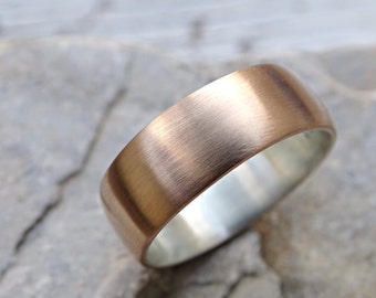 mens bronze wedding ring, domed bronze ring silver, mens ring silver bronze, mens wedding band mens ring mixed metal bronze anniversary gift