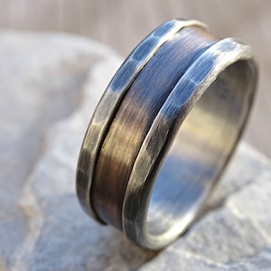 bronze ring silver, bronze wedding band, mens wedding band, rustic silver ring bronze rustic wedding ring, engagement ring, anniversary gift