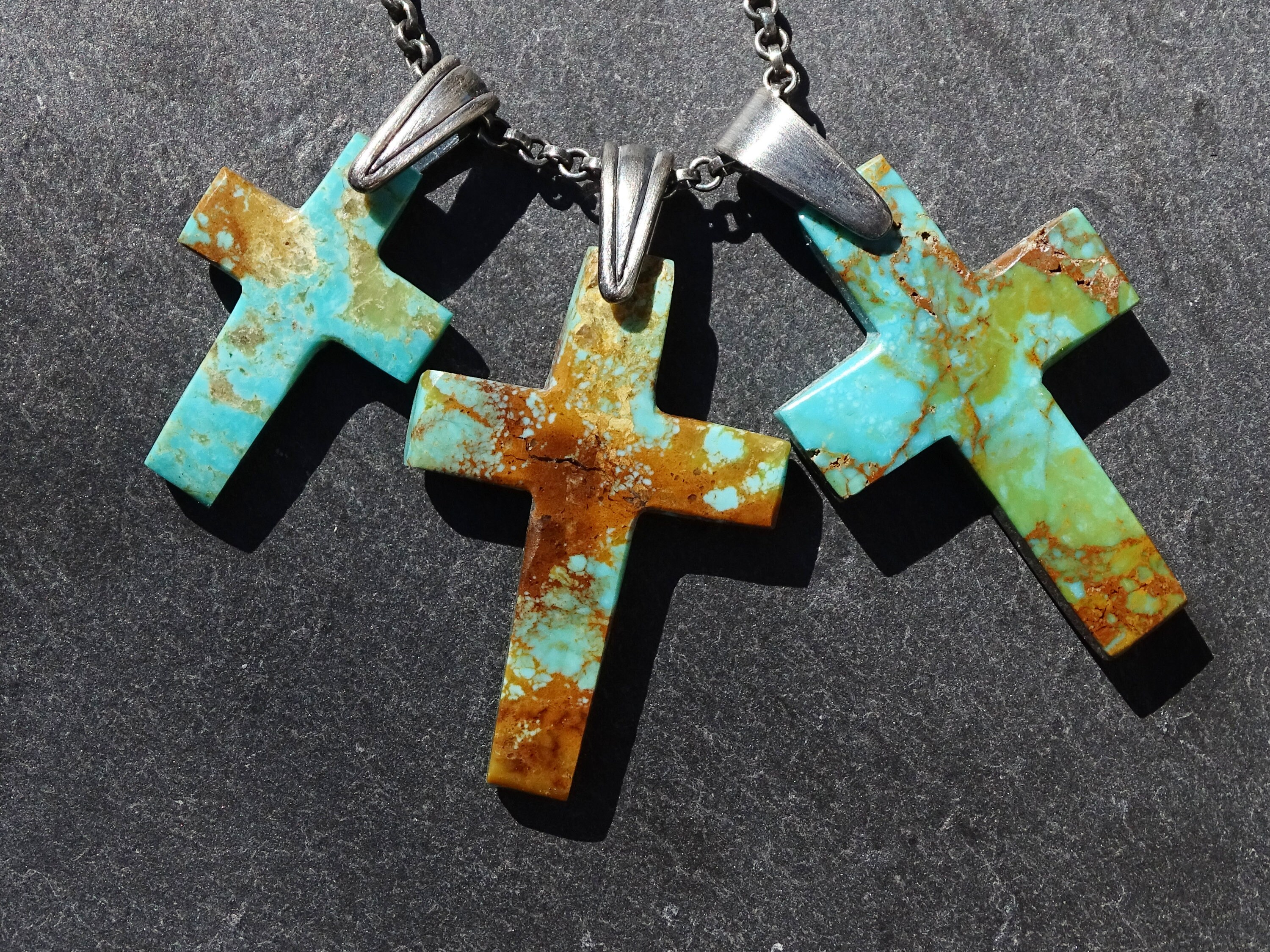 Turquoise Cross Necklace Black Silver 