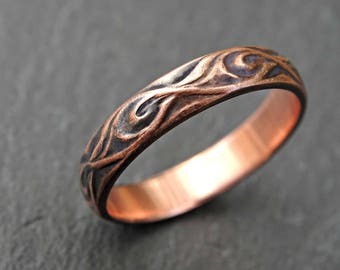 textured copper ring, medieval wedding ring, copper wedding band viking, commitment ring copper, engagement ring copper anniversary gift