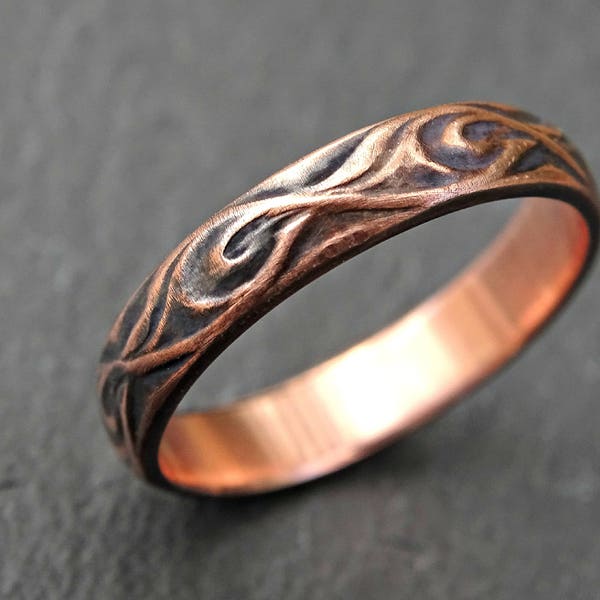 textured copper ring, medieval wedding ring, copper wedding band viking, commitment ring copper, engagement ring copper anniversary gift