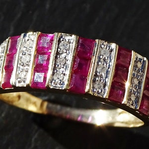 Vintage 14k Gold Ruby Diamond Ring - Size 7.5