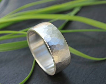 wide silver band ring, mens ring silver, personalized men ring, forged silver ring band, mens wedding band, mens promise ring silver