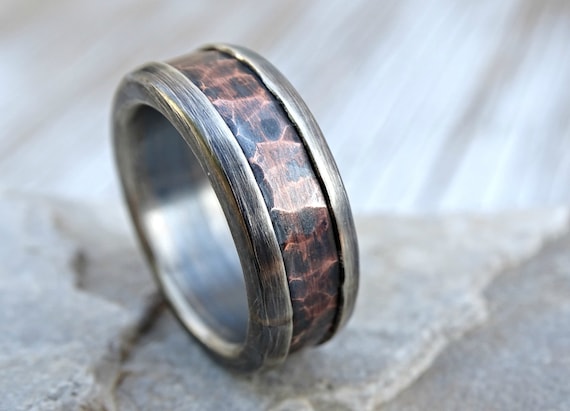 Hammered copper mens wedding band sale