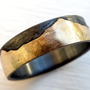gold mountain range ring, outdoor wedding ring, Keum Boo ring gold black silver gold wedding band personalized, custom mountain ring men